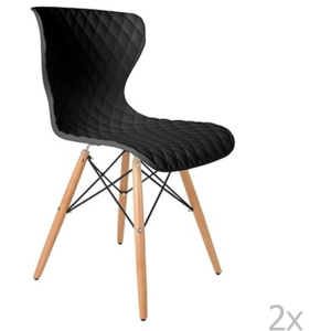 Crow fekete szék szett bükkfa lábakkal, 2 db-os - White Label