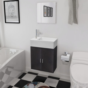 3 darabos fürdőszobabútor és mosdókagyló szett fekete