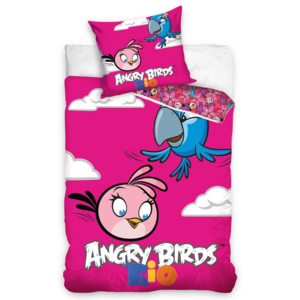 TipTrade Angry Birds Rio Pink Bird pamut ágyneműhuzat, 160 x 200 cm, 70 x 80 cm