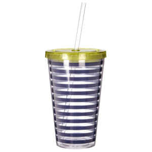Mimo kék-fehér csíkos pohár zöld fedéllel, 450 ml - Premier Housewares