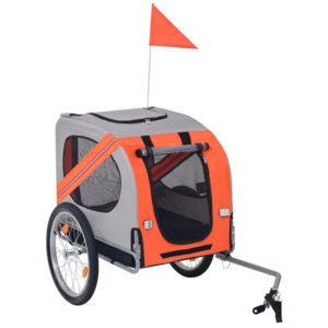 Narancssárga és szürke kutyaszállító kerékpár-utánfutó