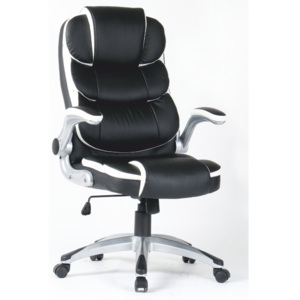 Irodai szék, fekete-fehér textilbőr PU, AFRA