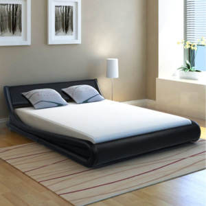140x200 cm ívelt műbőr ágy matraccal fekete