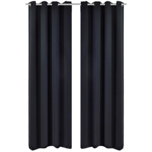 2 db fekete sötétítőfüggöny fém függönykarikákkal 135 x 175 cm