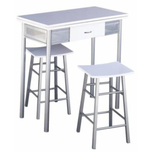 Bár szett összecsukható asztallal + 2 szék, ezüst/fehér, HOMER