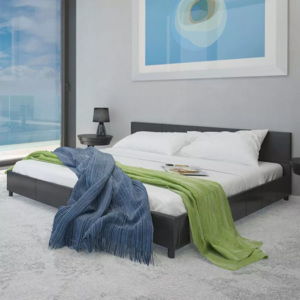 Fekete műbőr ágy matraccal 180 x 200 cm