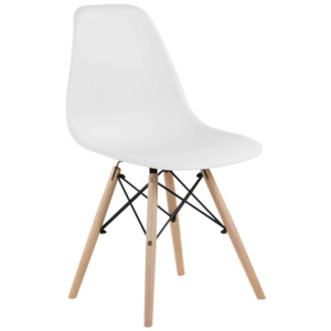Modern műanyag szék fa lábbal, fehér - FJORD