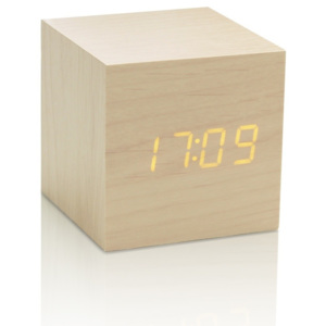 Cube Click Clock világosbarna ébresztőóra sárga LED kijelzővel - Gingko