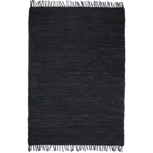Fekete, kézzel szőtt bőr Chindi szőnyeg 80 x 160 cm