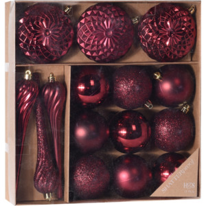 Tolentino karácsonyi dísz készlet, piros, 15 db