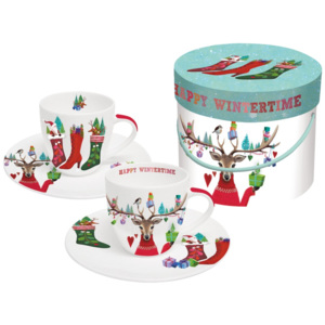Happy Witertime 2 részes porcelán eszpresszó csésze szett karácsonyi motívummal, díszdobozban, 100 ml - PPD