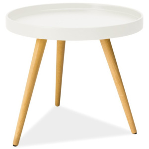 Toni fehér tálca-asztal kaucsukfa lábakkal, Ø 50 cm - Signal