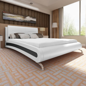 Fekete-fehér műbőr ágy matraccal 180 x 200 cm