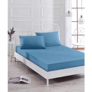 Basso Azul kék elasztikus lepedő és 2 párnahuzat szett egyszemélyes ágyhoz, 160 x 200 cm