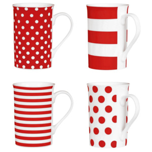 Spot and Stripes Red 4 db-os csésze szett, 270 ml - Premier Housewares