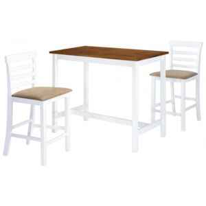 3-részes barna-fehér tömör fa bárasztal és szék garnitúra