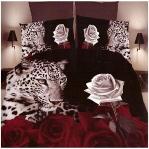 Fekete alapon leopárd és rózsa mintával