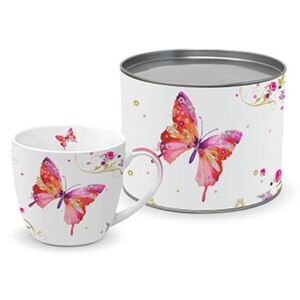 Pillangós porcelán bögre - 450 ml - fém díszdobozban