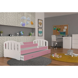 HAPPY Color gyerekágy + AJÁNDÉK matrac + ágyrács, 140x80 cm, fehér/rózsaszín