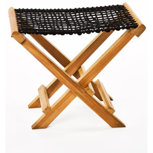 Lay fekete összecsukható teakfa szék, fonott kötél ülőrésszel - Simla