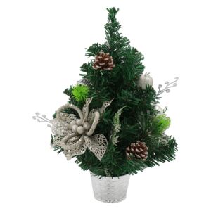 Karácsonyfa díszekkel, zöld, ezüst virágcserépben, 40 cm, CHRISY