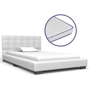 Fehér műbőr ágy memóriahabos matraccal 90 x 200 cm