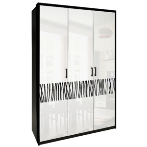 Háromajtós Ruhás Szekrény BORRA tükör nélkül, 138x212,5x55, magasfényű fehér /fekete mat