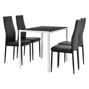 [en.casa]® Étkezőasztal üveg 105 x 60 cm 4 műbőr székkel design konyhai asztal étkezőszék fekete/fehér Porvoo
