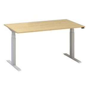 Alfa Up állítható magasságú irodai asztal szürke lábazattal, 140 x 80 x 61,5-127,5 cm, bükk mintázat