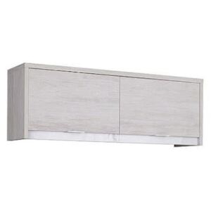 DENVER falra szerelhető szekrény + LED, 120x32x35, fehér tölgy/magasfényű fehér