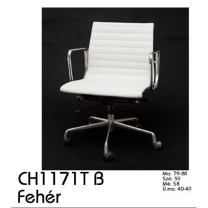 CH1171T irodai szék fehér bőr, krómozott lábakkal