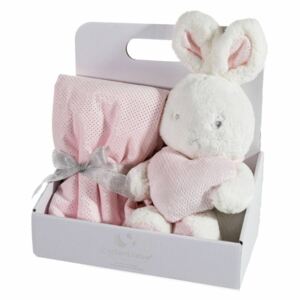 Gyerek takaró csomag - Fehér nyuszi plüss rózsaszín takaróval