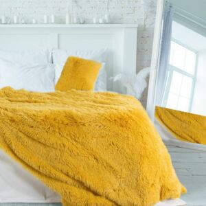 Lettie szőrme hatású ágytakaró Mustársárga 200 x 220 cm