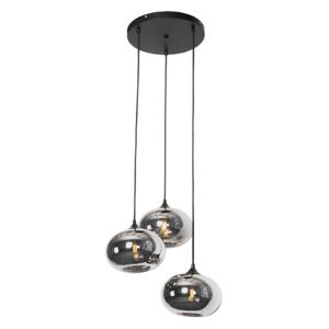 Art Deco függő lámpa fekete 3 -fény füstüveggel - Busa