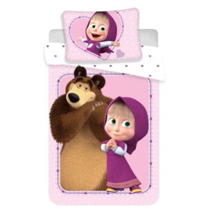 Jerry Fabrics gyermek pamut ágynemű kiságyba,Mása és a medve, Szív, 100 x 135 cm, 40 x 60 cm