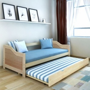 Fenyőfa kihúzható kanapéágy 200x90 cm természetes fa színű