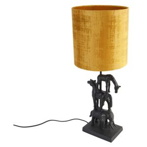 Vintage asztali lámpa fekete szövetárnyalat sárga 25 cm - Dier Tre