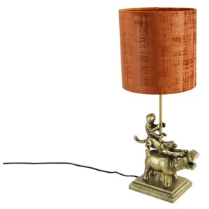 Vintage asztali lámpa sárgaréz szövet árnyalatú piros - Flodhest Abe