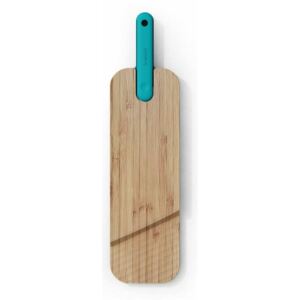 Artú természetes fa - kék 43x11 cm-es bambusz csúszsmentes vágódeszka beépített késsel