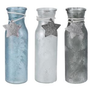 Lori karácsonyi üveg váza kék, fehér, szürke színben 20cm