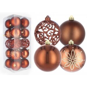 Inlea4Fun Karácsonyfa dísz szett 20 darab gömb 8 cm - Bronz/barna