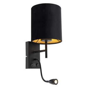 Art Deco fali lámpa fekete, velúr árnyalattal - Stacca