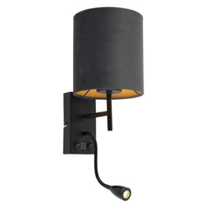 Art Deco fali lámpa fekete bársony sötétszürke árnyalattal - Stacca