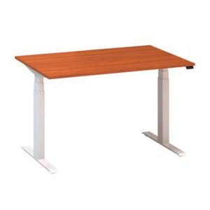 Alfa Up állítható magasságú irodai asztal fehér lábazattal, 120 x 80 x 61,5-127,5 cm, vadcseresznye mintázat