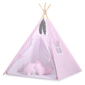 Teepee indián sátor - cikk-cakk rózsaszín - fehér