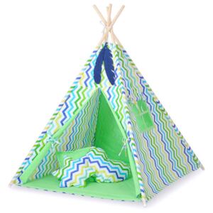 Teepee indián sátor - cikk-cakk zöld - kék