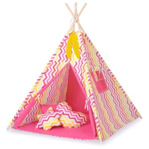Teepee indián sátor - cikk-cakk rózsaszín - sárga