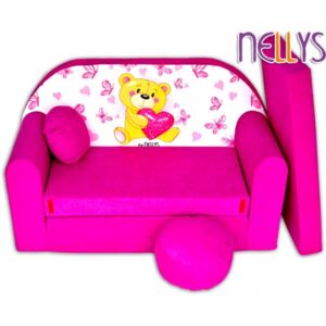 NELLYS Átalakítható gyerek kanapé - Teddy macis, rózsaszín színben