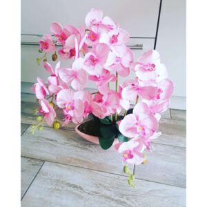 4 szálas rózsaszín orchidea élethű kivitelben,minőségi kaspóval