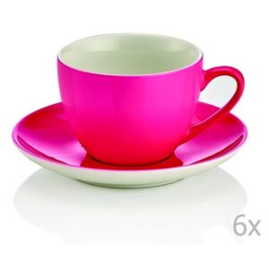 Efrasia 6 db-os sötét rózsaszín porcelán csésze és csészealj szett, 200 ml